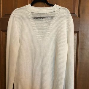 White distressed v-neck sweater